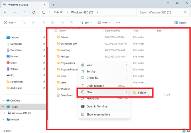 Folder option