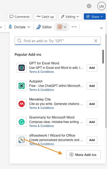 more add-ins button