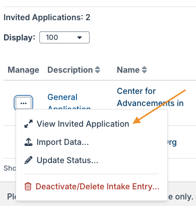 View Invited Application option