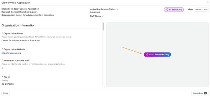 Start Summarizing button
