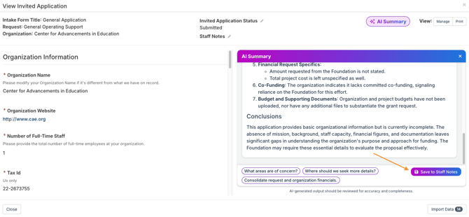 Save to Staff Notes button