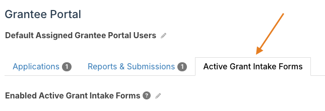 Active Grant Intake Forms tab