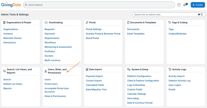 users, roles, and permissions category