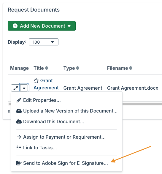 Send to Adobe Sign for E-Signature option