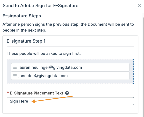 E-Signature Placement Text field