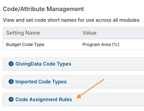 Code Assignment Rules option