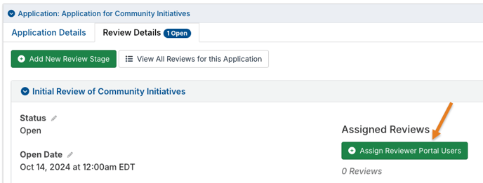 Assign Reviewer Portal Users button
