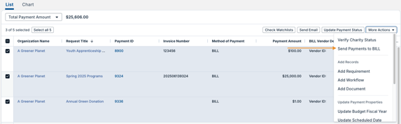 Send Payments to BILL option