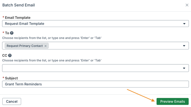 Preview Emails button