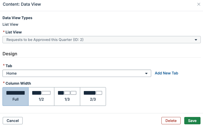 Data View modal