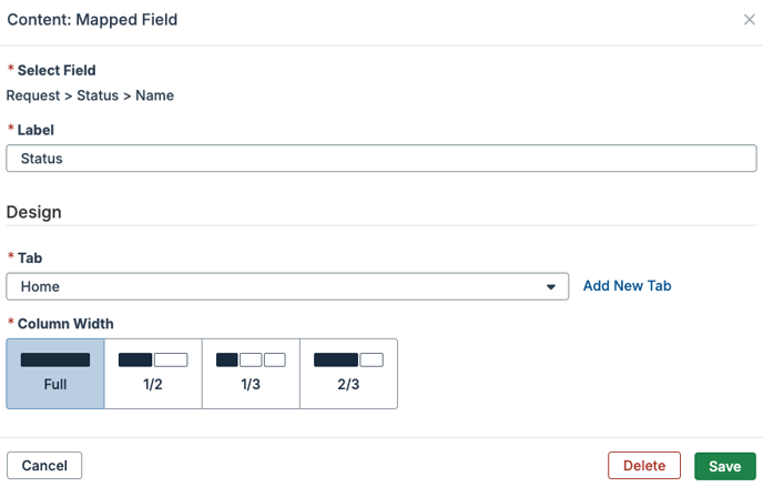 Mapped Field modal