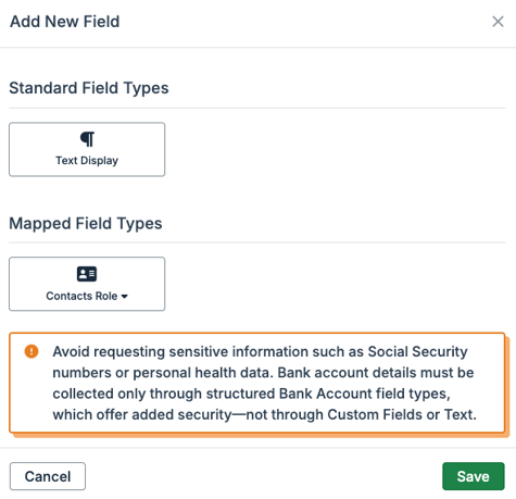 Contacts page field types