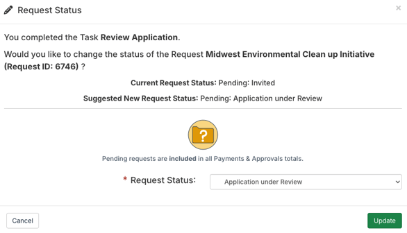 request status modal