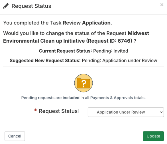 Task completed action modal