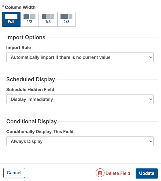 Mapped field options