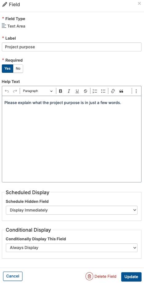 standard field options