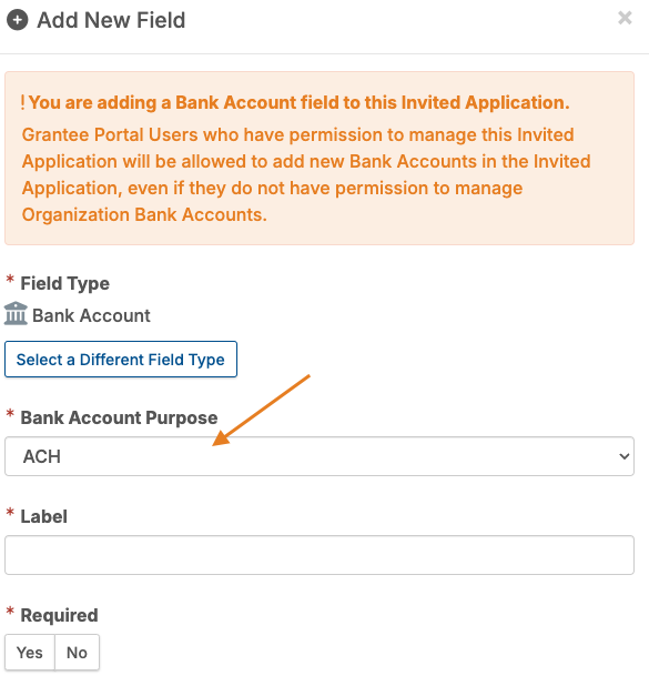 Bank Account Purpose dropdown