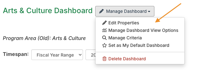 Manage Dashboards button