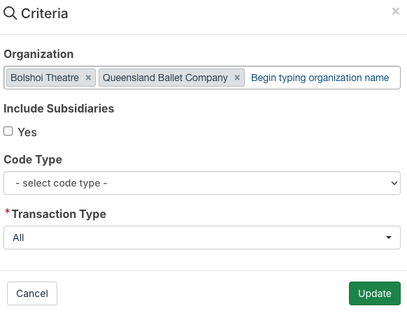 Criteria modal