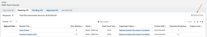 Export to Excel button