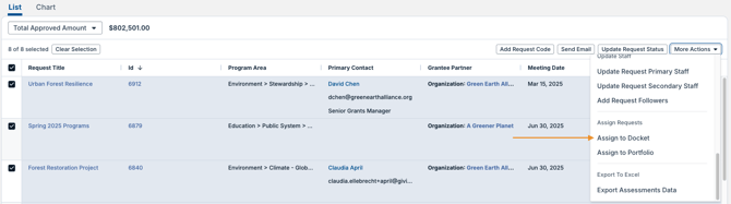 Assign to Docket option