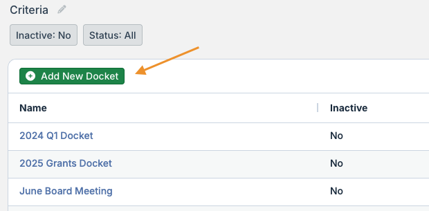Add New Docket button