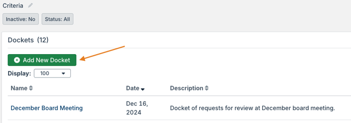 Add New Docket button