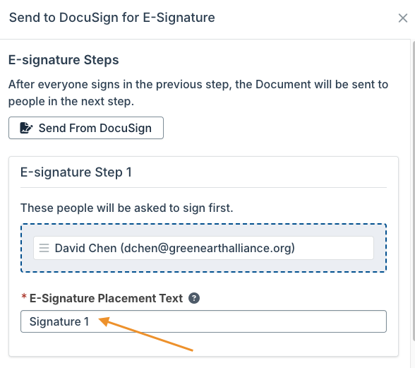E-Signature Placement Text field