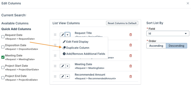 Duplicate Column option