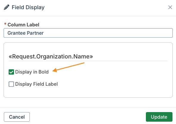 Display in Bold option