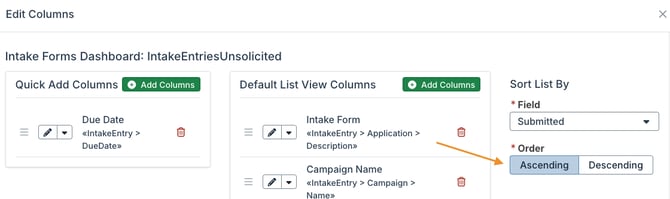 ascending and descending buttons