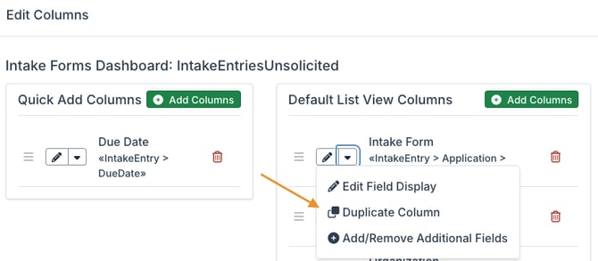 duplicate column option
