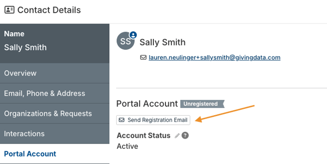 Send Registration Email button