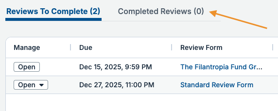 completed reviews tab