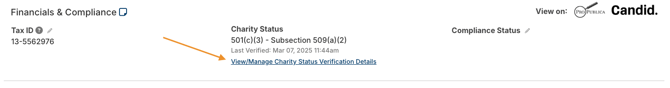 View or Manage Charity Status Verification Details button