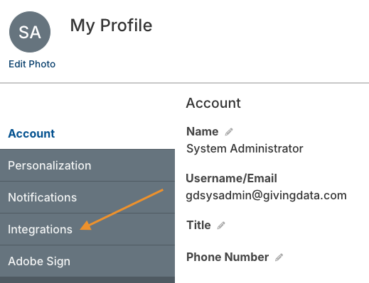 Integrations tab