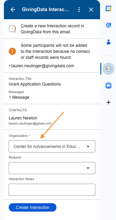 Organization dropdown