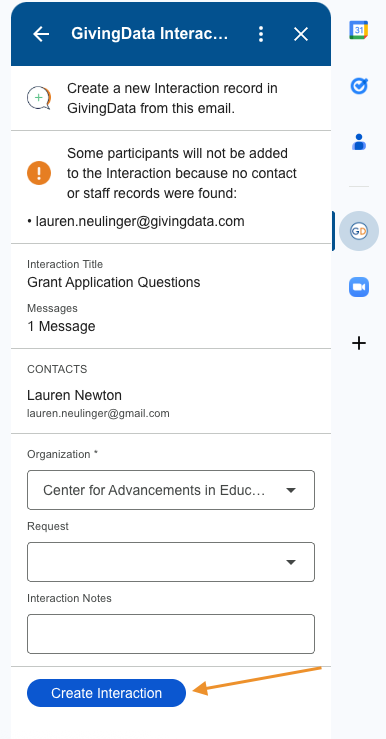 Create Interaction button