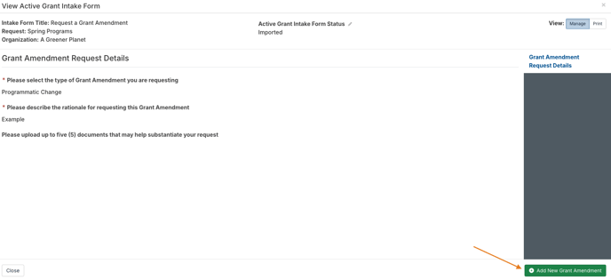 Add New Grant Amendment button