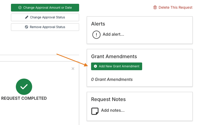 Add New Grant Amendment button