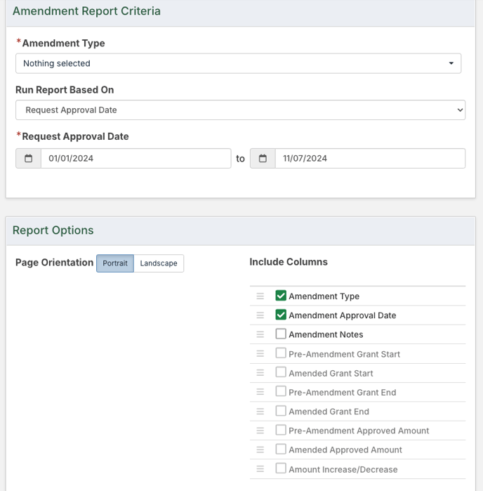 Criteria and column options