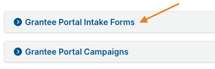 Grantee Portal Intake Forms dropdown