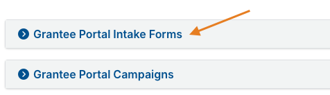 Grantee Portal Intake Forms dropdown