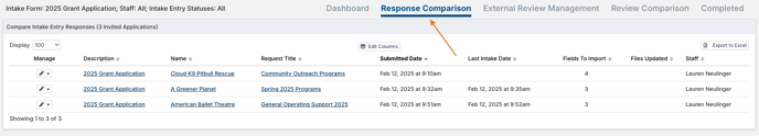 Response Comparison tab