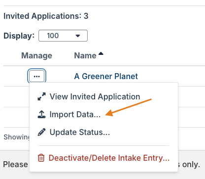 Import Data option