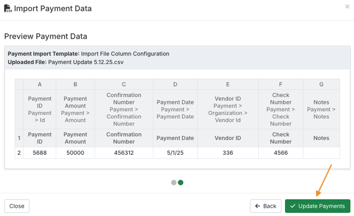 Update Payments button