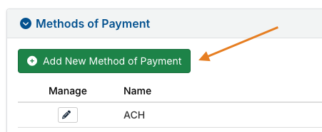 Add New Method of Payment button