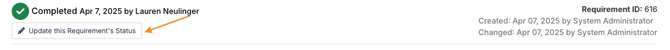 Update this Requirement's Status button