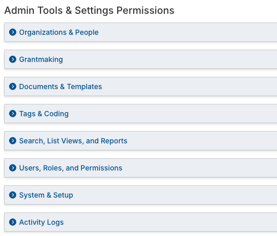 admin tools & settings permissions categories