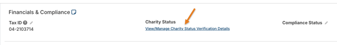 View/Manage Charity Status Verification Details link